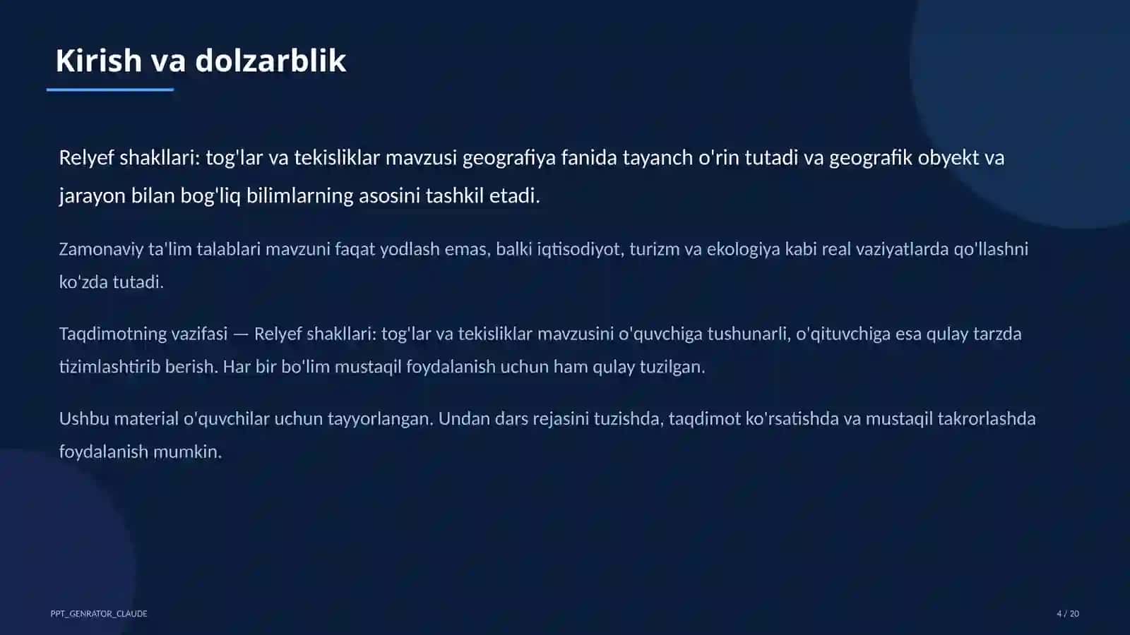 Relyef shakllari: tog'lar va tekisliklar (5-sinf) 4