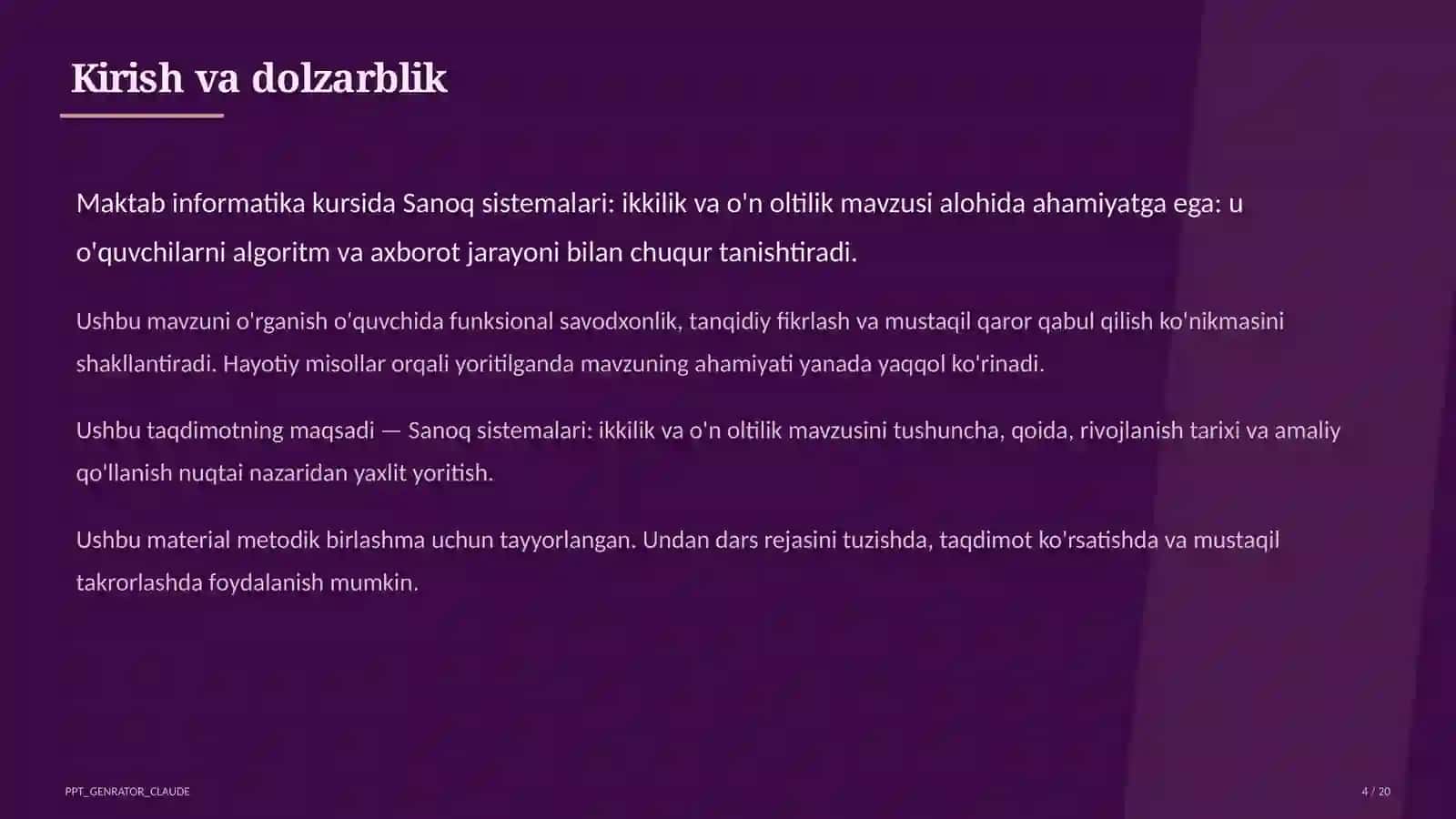 Sanoq sistemalari: ikkilik va o'n oltilik (7-sinf) 4