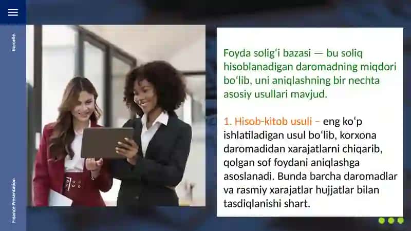 Foyda solig‘i bazasini aniqlash usullari, soliqni hisoblash va to‘lash tartibi 4