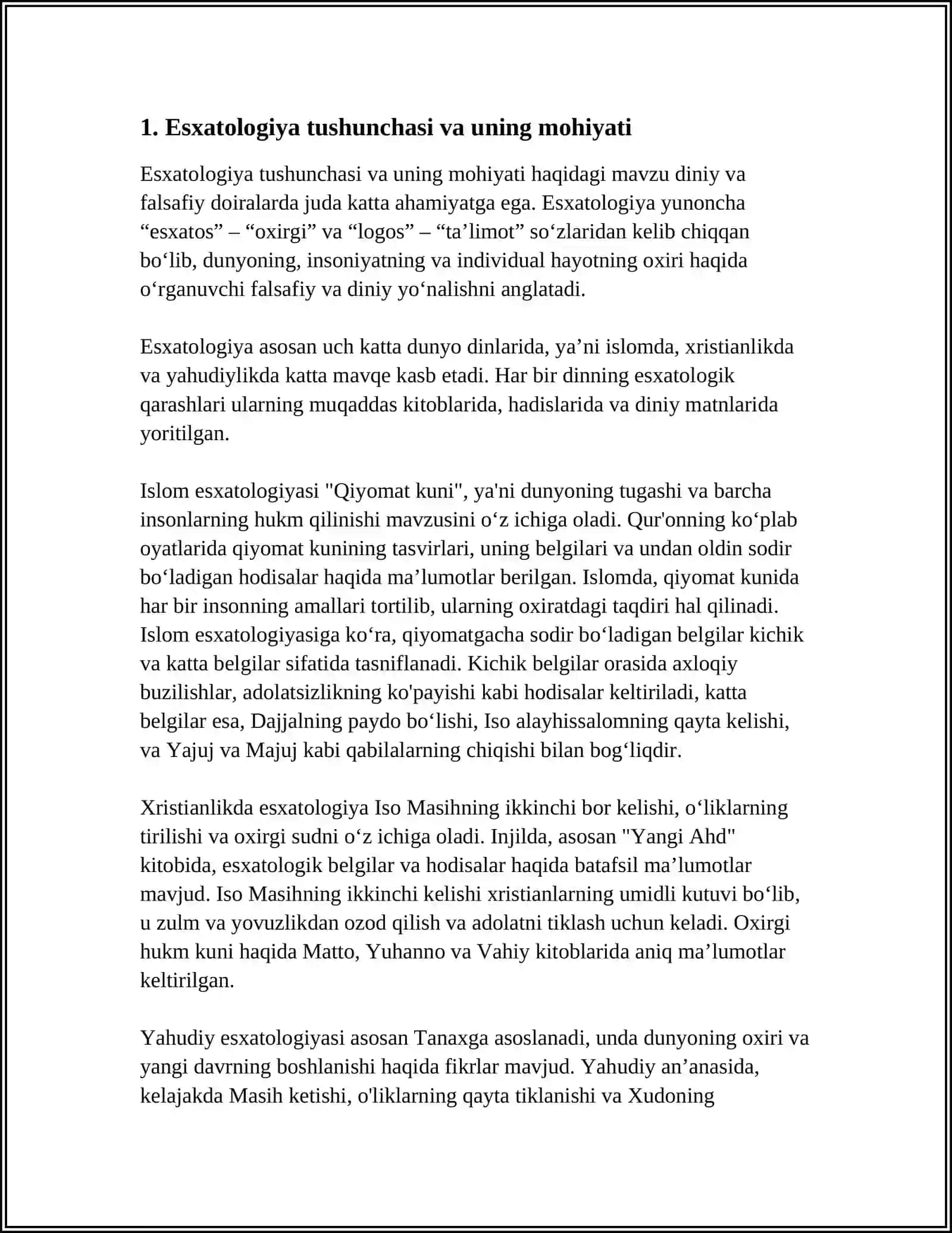 ESXATOLOGIYANING MOHIYATI: QIYOMAT VA OXIRAT DUNYOSI 4
