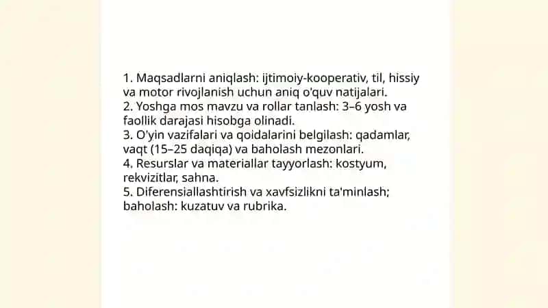 Maktabgacha yoshdagi bolalar uchun syujetli _ roli oʻyinlarni loyihalashtirish 4
