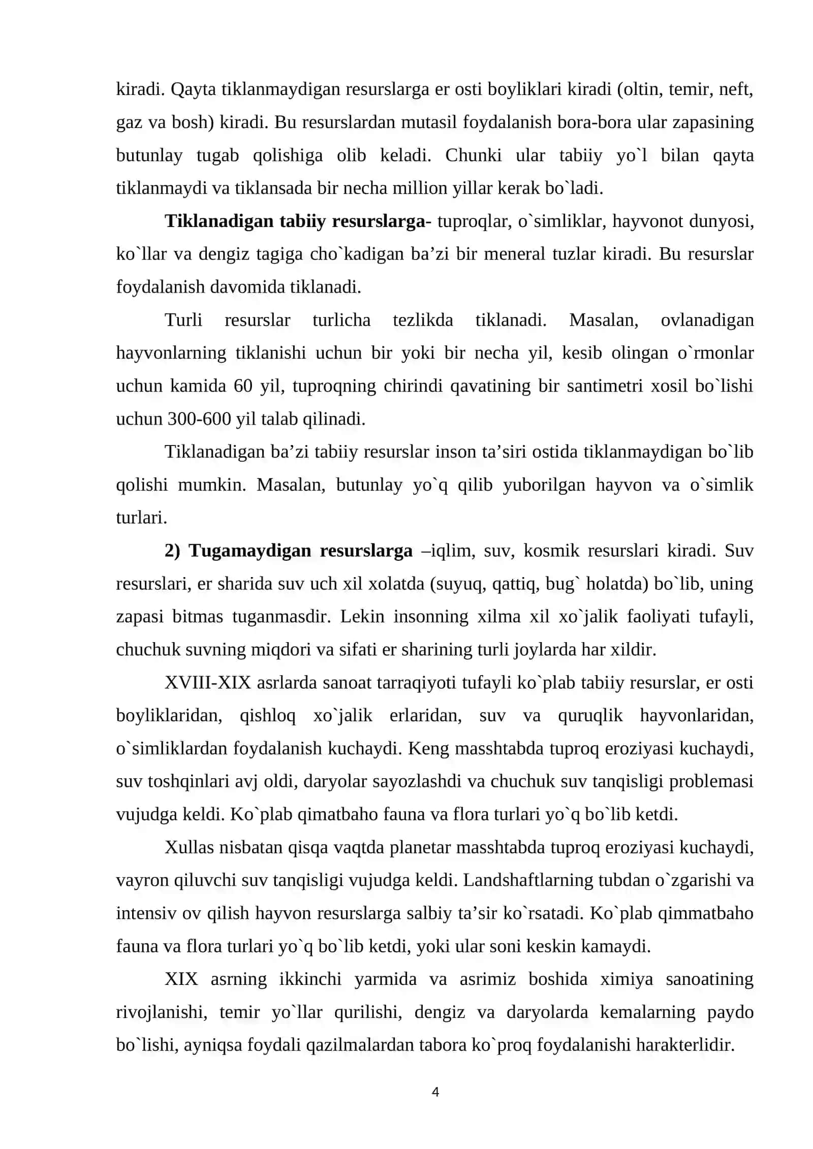 MAVZU: TABIIY RЕSURSLARDAN FОYDALANISHNING EKОLОGIK, IJTIMОIY-IQTISОDIY VA SIYOSIY JIHATLARI 4