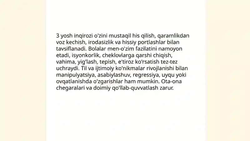 Ilk bolalikda oʻz-oʻzini anglashning rivojlanishi va 3 yoshlilar inqirozi 4
