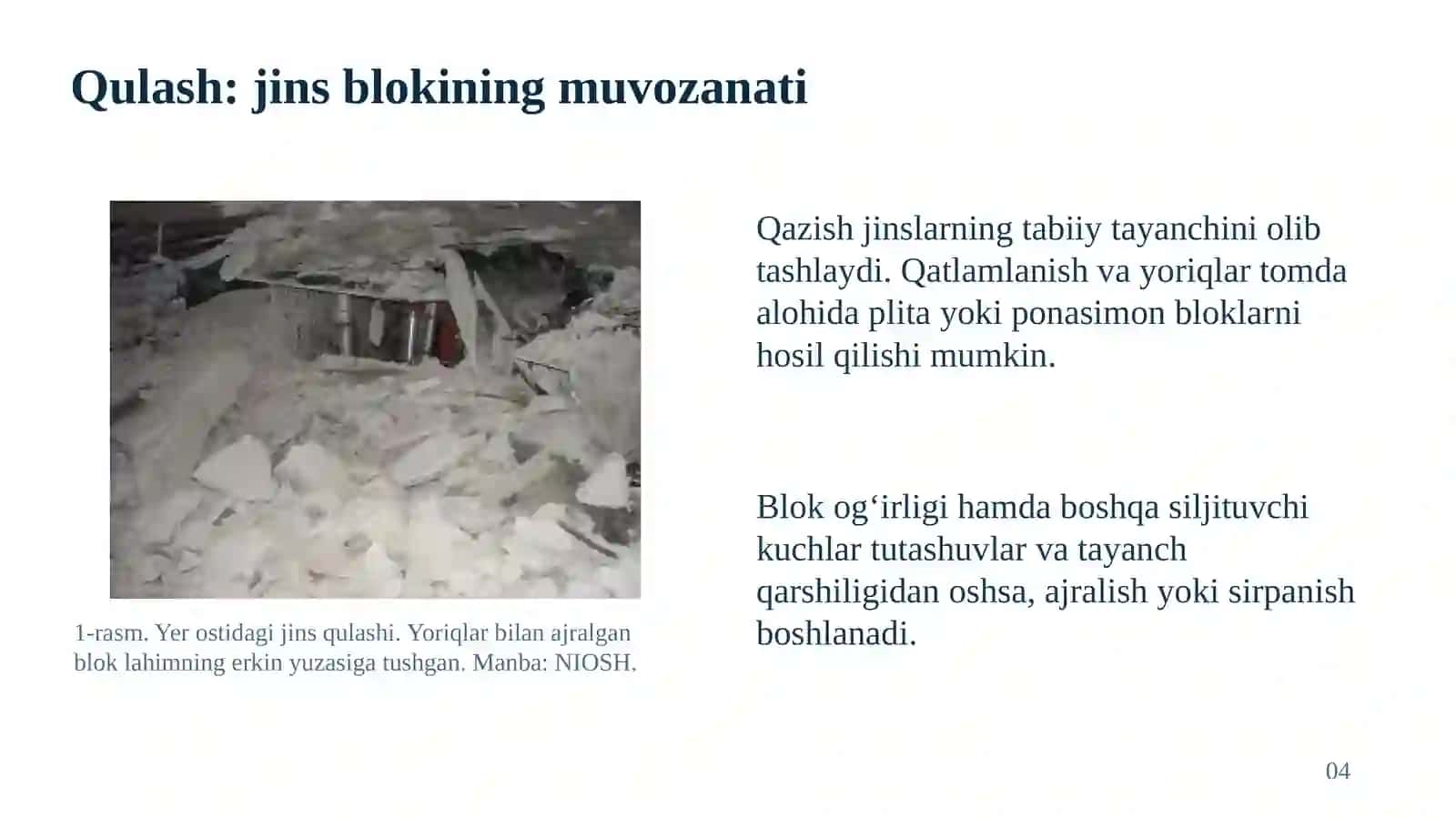 Tog‘ jinslarining qulashi va otilib chiqishi (vibor) hodisalari 4