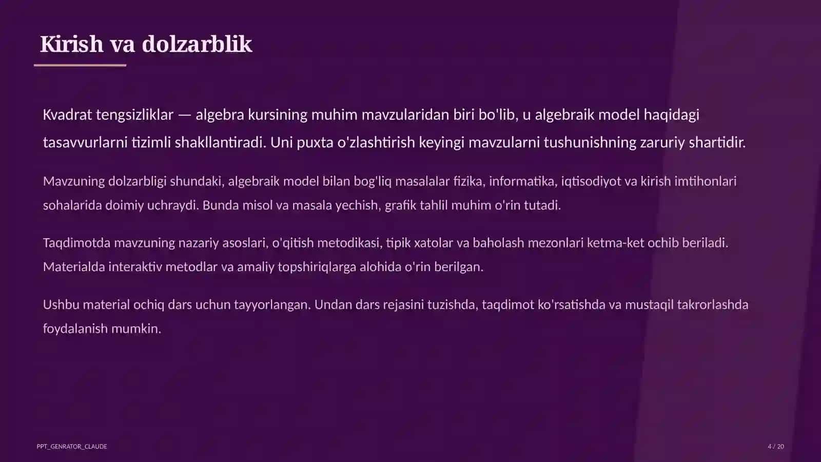 Kvadrat tengsizliklar (9-sinf) 4
