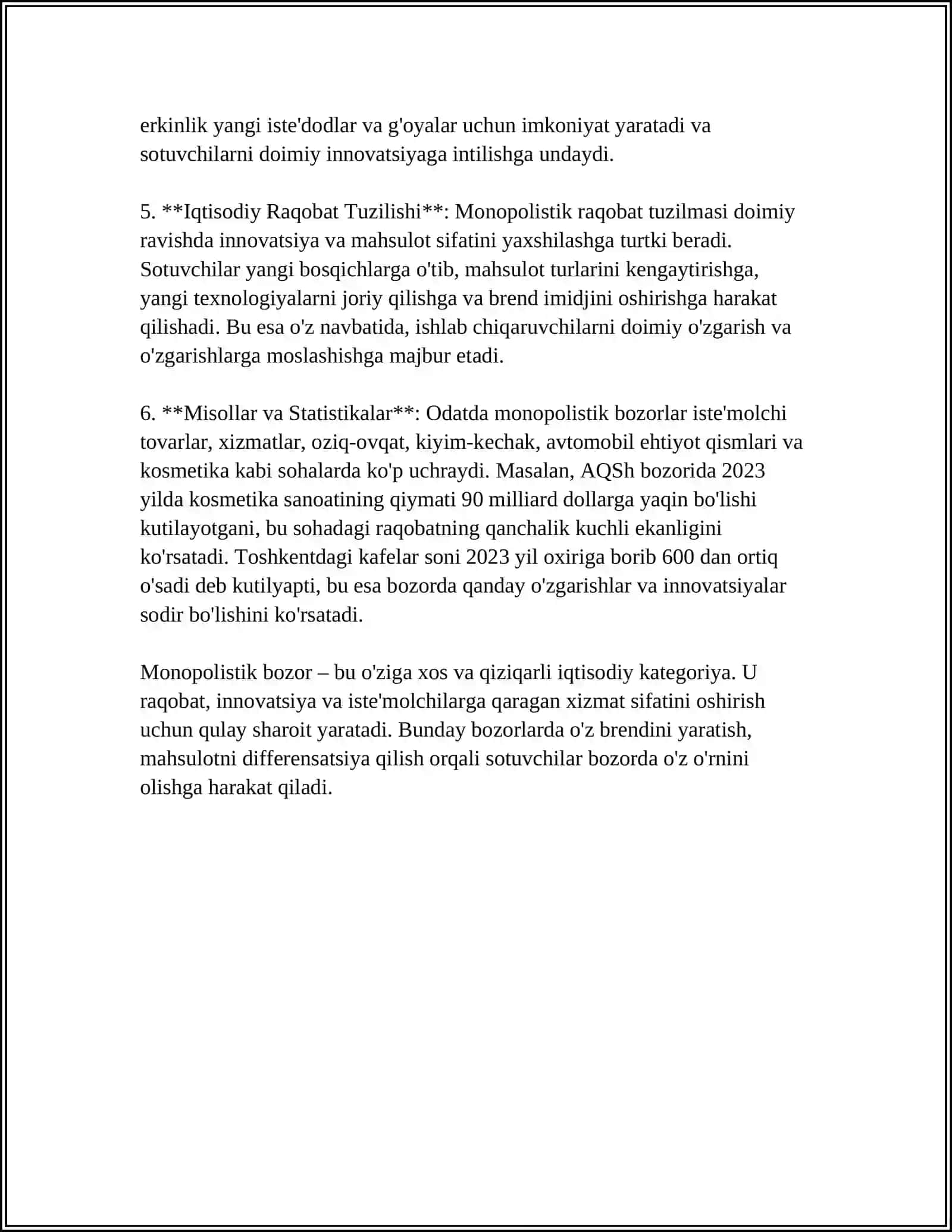MONOPOL BOZORLARDA ISHLAP CHIQARISH VA NARXLAR ORNATISHDAGI QARORLAR 4