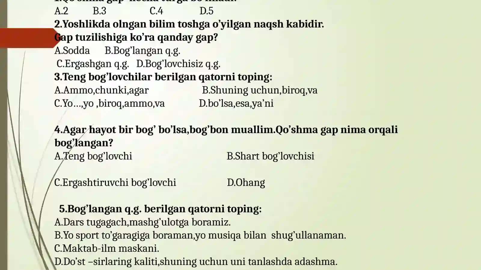 ZIDLOV BOG’LOVCHILARI YORDAMIDA BOG’LANGAN QO’SHMA GAPLAR 4