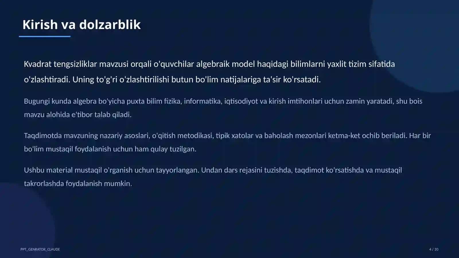 Kvadrat tengsizliklar (9-sinf) 4
