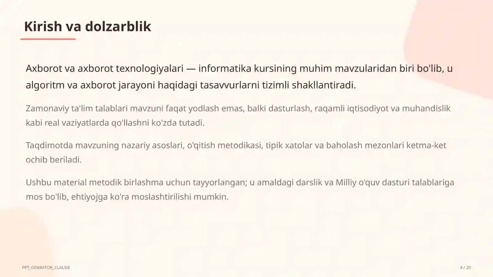 Informatika va axborot texnologiyalari (5–11) — metodik birlashma uchun 4