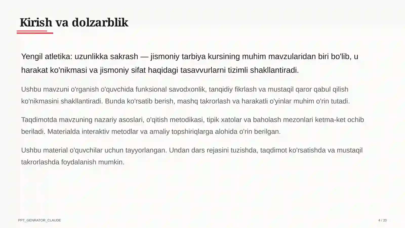 Yengil atletika: uzunlikka sakrash (6-sinf) 4