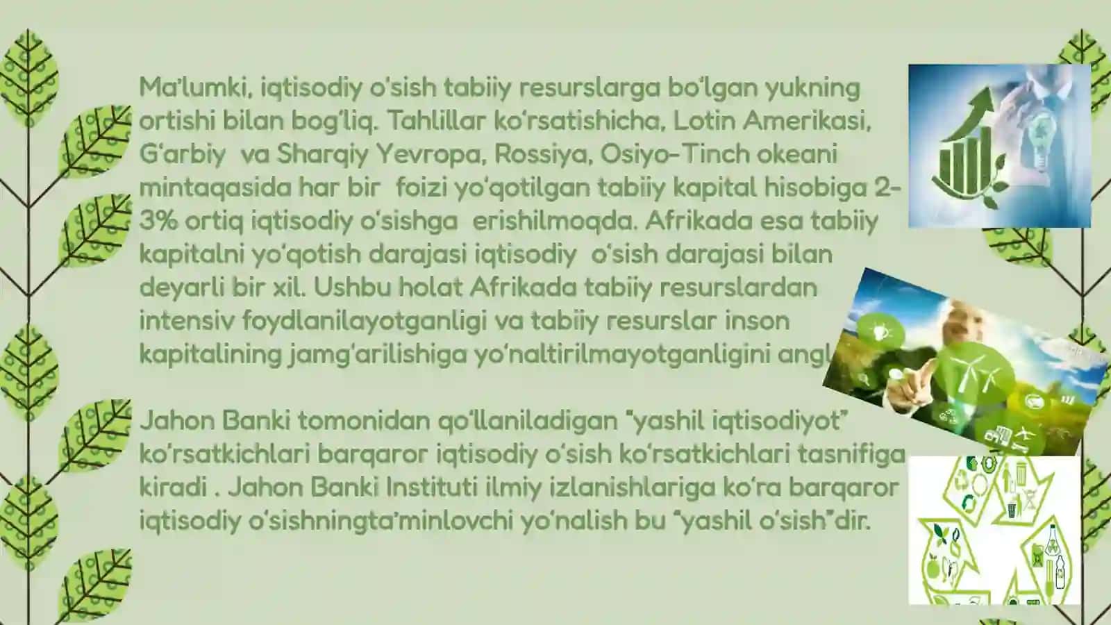 YASHIL IQTISODIYOTNI BAHOLASH AMALIYOTI VA INDIKATORLARI 4