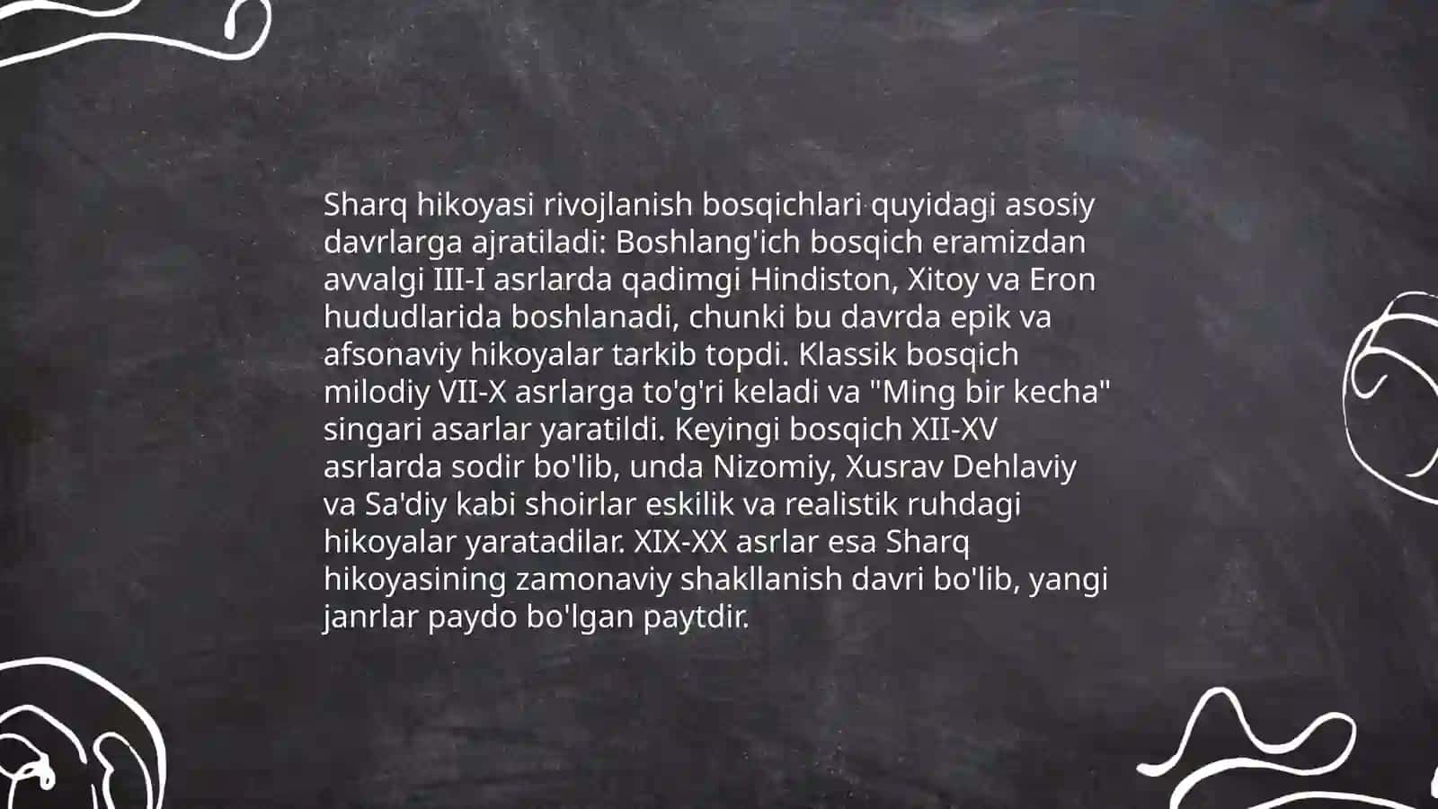 sharq hikoyasi: rivojlanishi,turlari va mashxur mualliflar 4