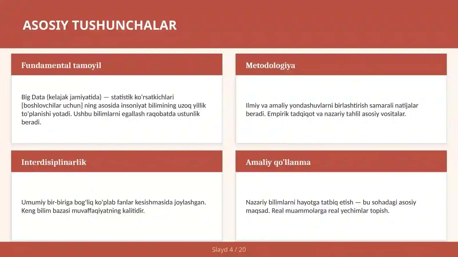 BIG DATA (KELAJAK JAMIYATIDA) — STATISTIK KO'RSATKICHLARI [BOSHLOVCHILAR UCHUN] 4