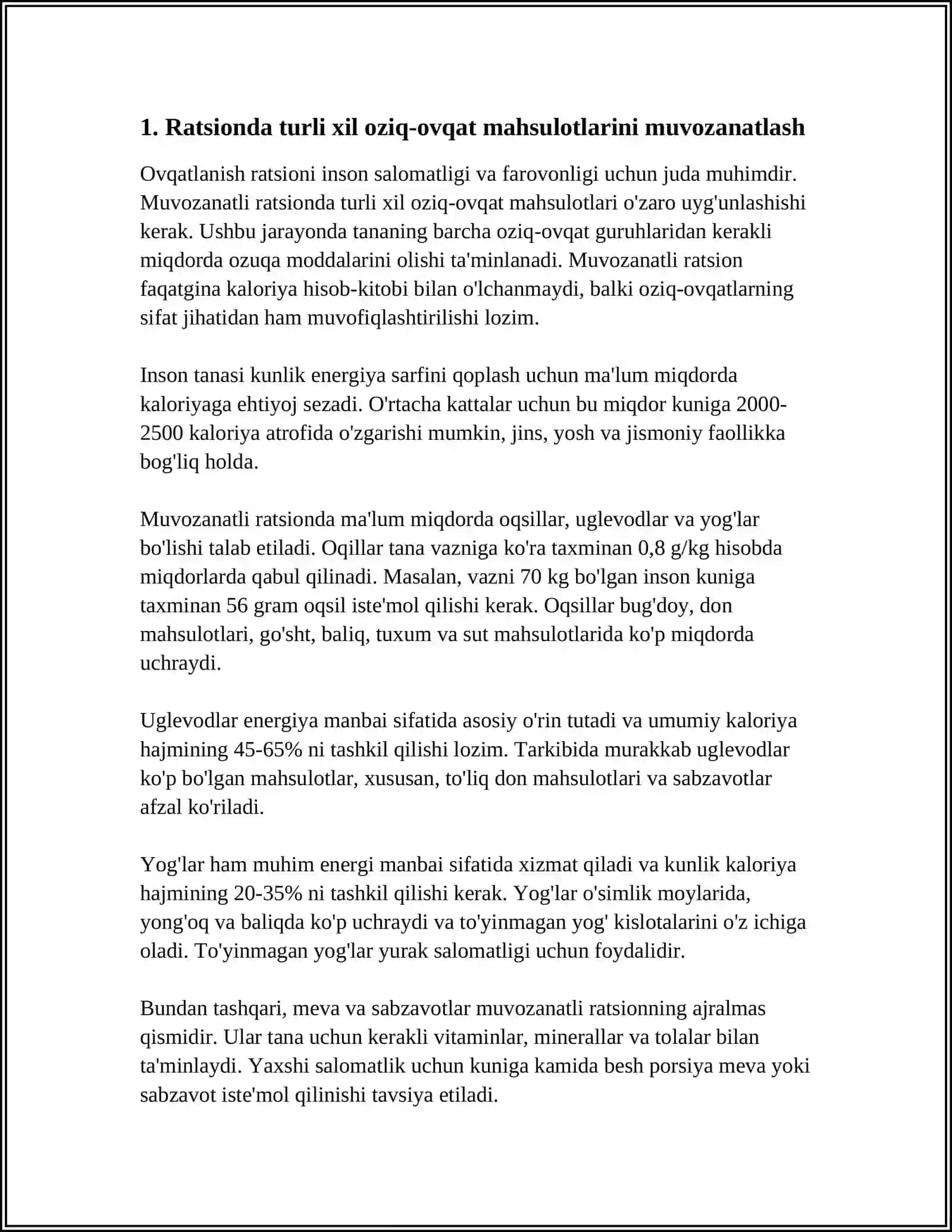 MAKTABGACHA TAʼLIM YOSHIDAGI BOLALARNING TO'G'RI OVQATLANISHI MAVZUSIDA MUSTAQIL ISH 4