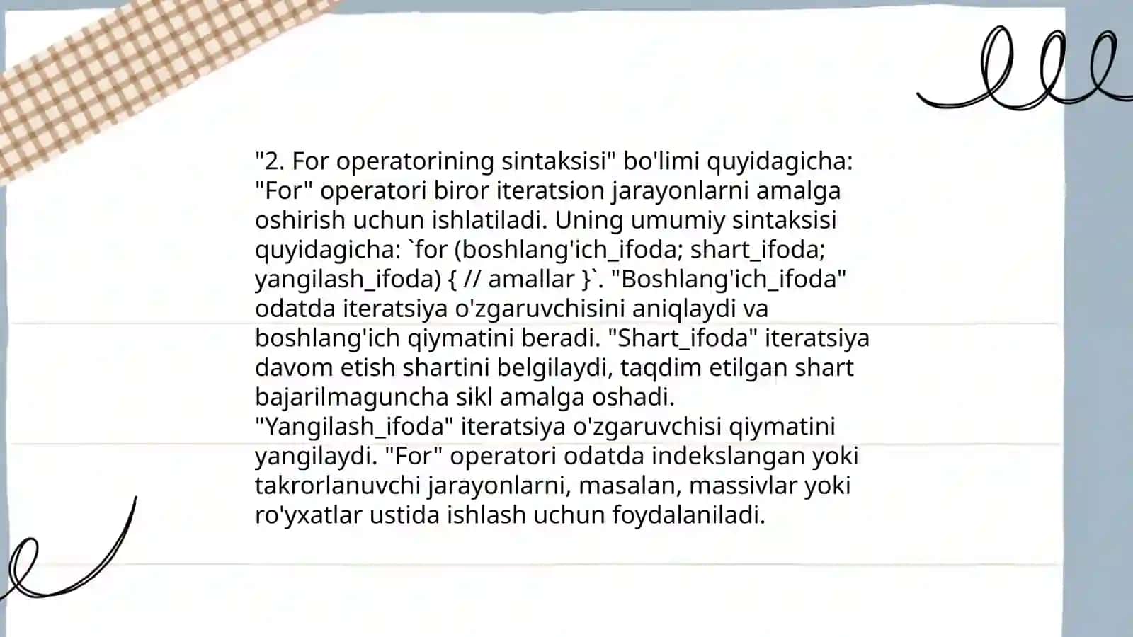 Takrorlash operatorlari 4