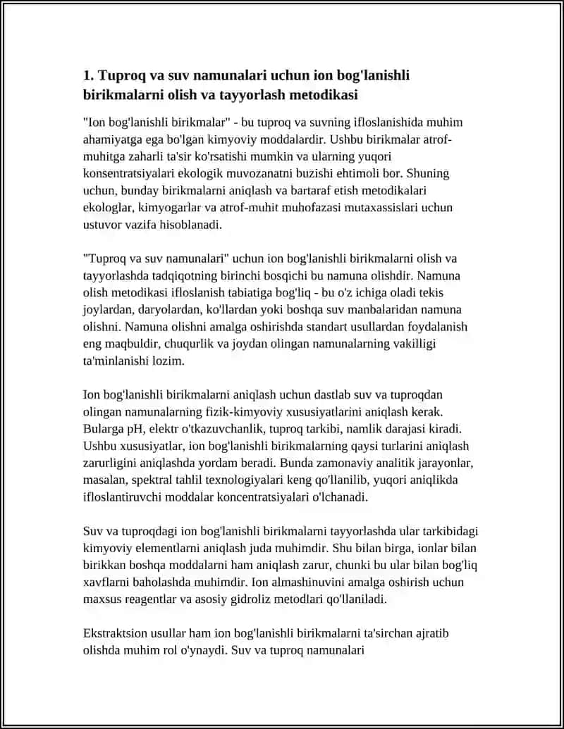 Tuproq va suv namunalari uchun ion bog'lanishli birikmalarni olish va tayyorlash metodikasi 4