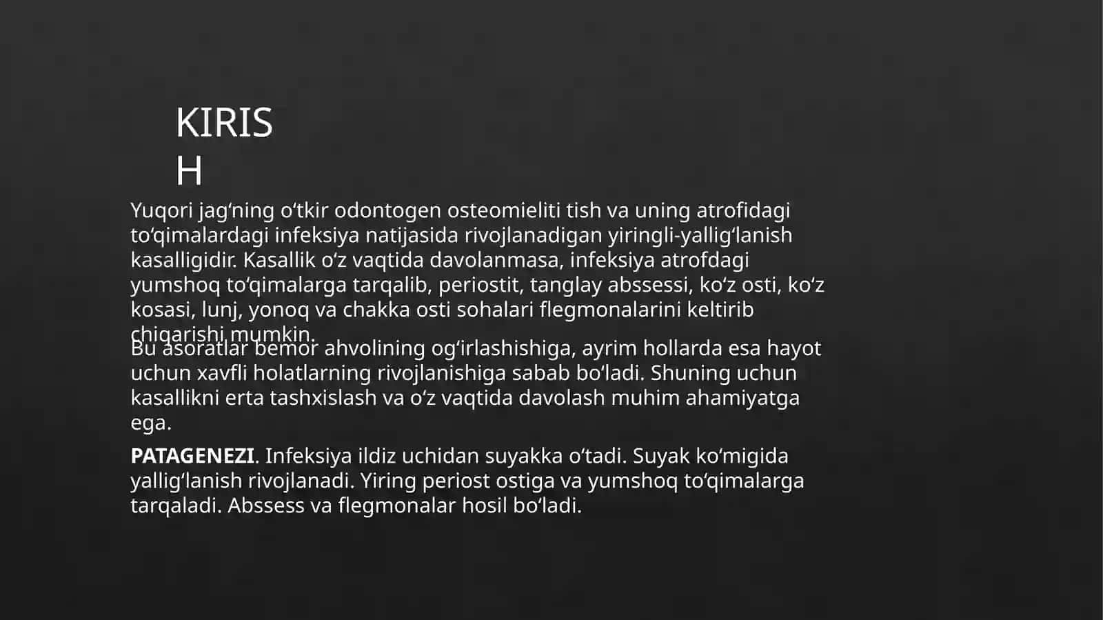 Yuqori jag‘ o‘tkir osteomieliti atrofidagi rivojlangan abssess va flegmonlar 4