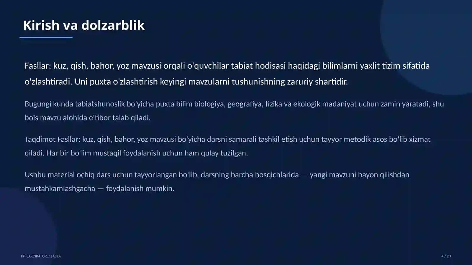 Tabiatshunoslik darsi 4