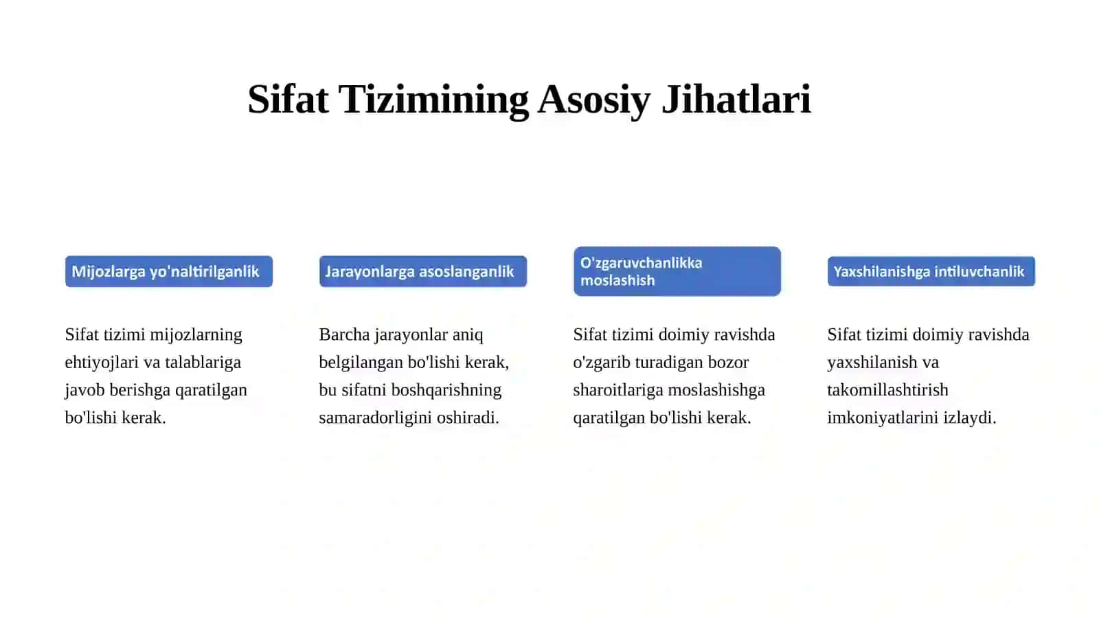 SIFAT TIZIMI VA ISHLAB CHIQARISHNI SERTIFIKATLASHNI TASHKIL ETISH 4