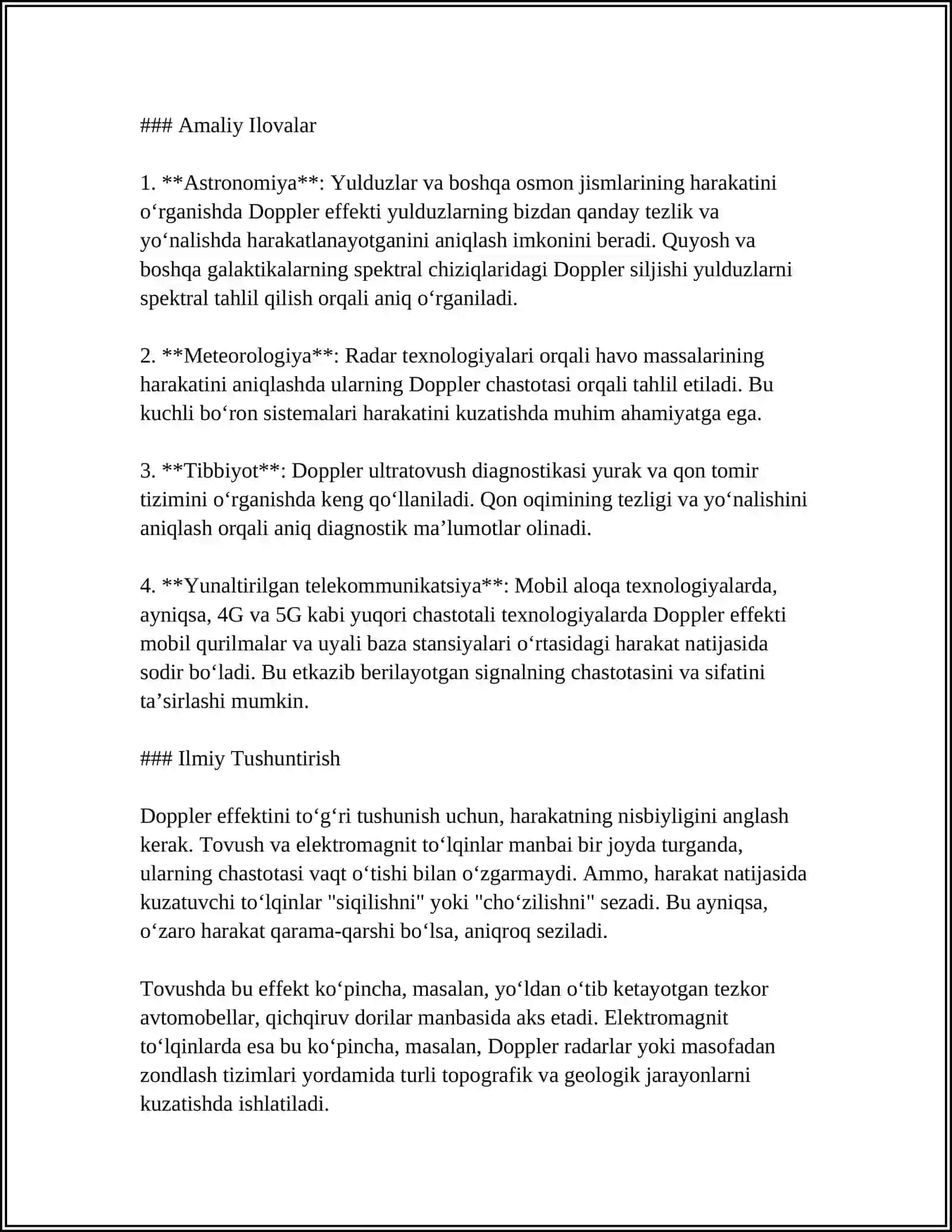 MUSTAQIL ISH Mavzu: DOPLER EFFEKTI.QON OQIMI TEZLIGINI ANIQLASH USULLAR 4