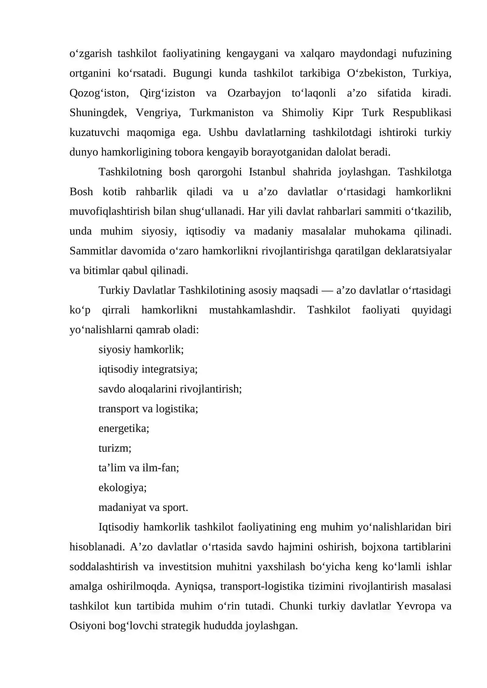 Turkiy davlatlar tashkilotining O'zbekiston Respublikasi iqtisodiyotiga ta'siri 4