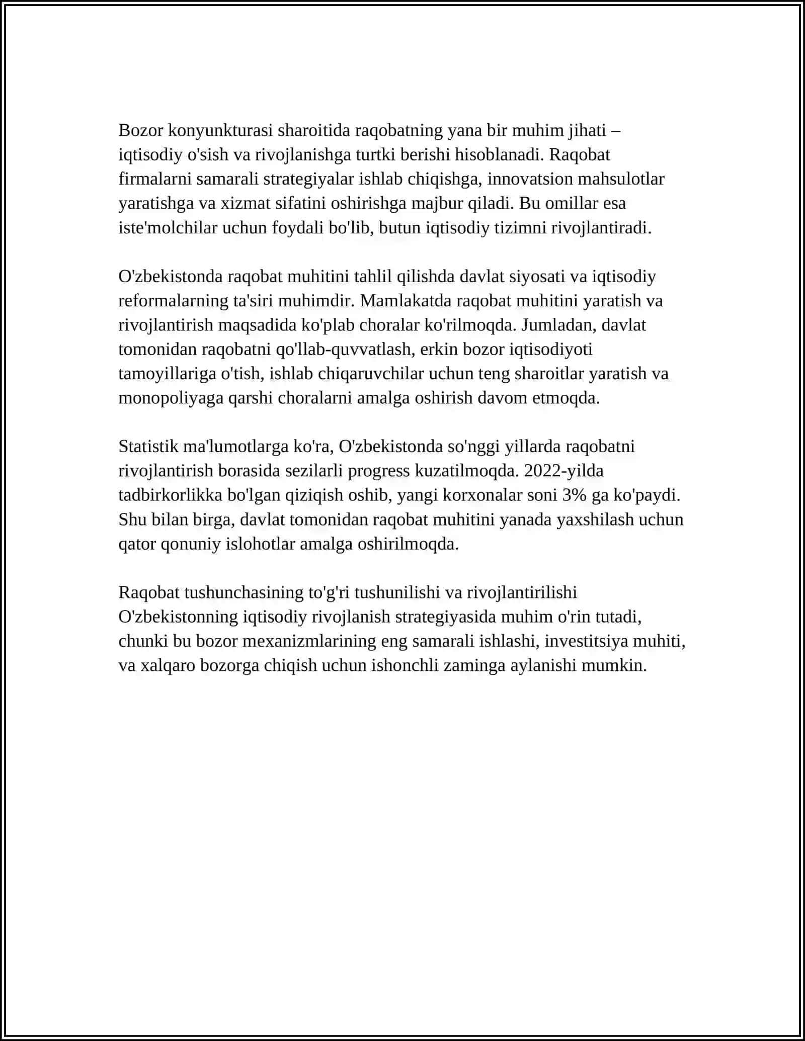 BOZOR KONYUKTURASIDA RAQOBAT TUSHUNCHASI 4