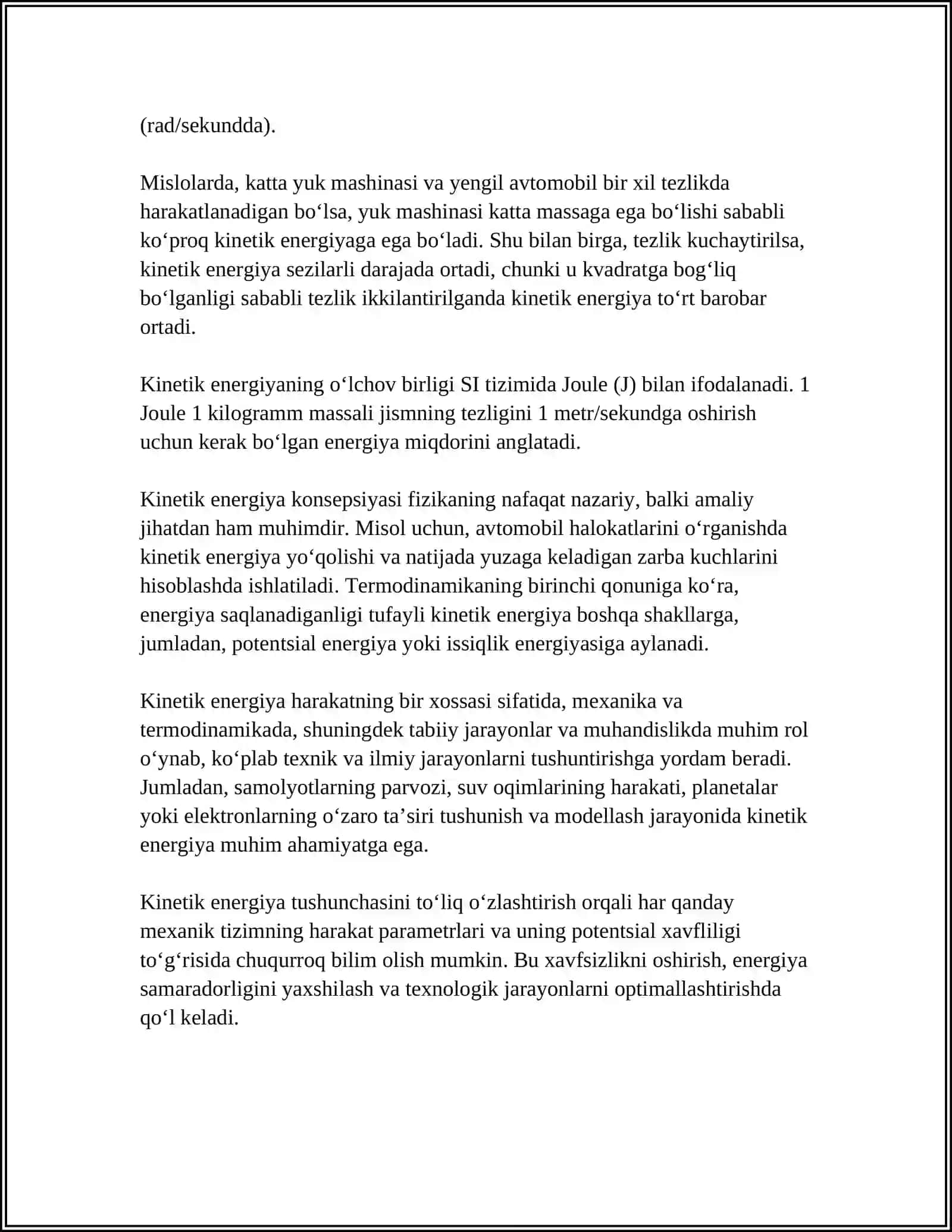 KINETIK VA POTENSIAL ENERGIYA, HAMDA OBYEKTNI MURAKKAB TRAYEKTORIYA BO‘YICHA HARAKATINI TAHLIL QILISHDA INTEGRAL HISOB TATBIQLARI 4