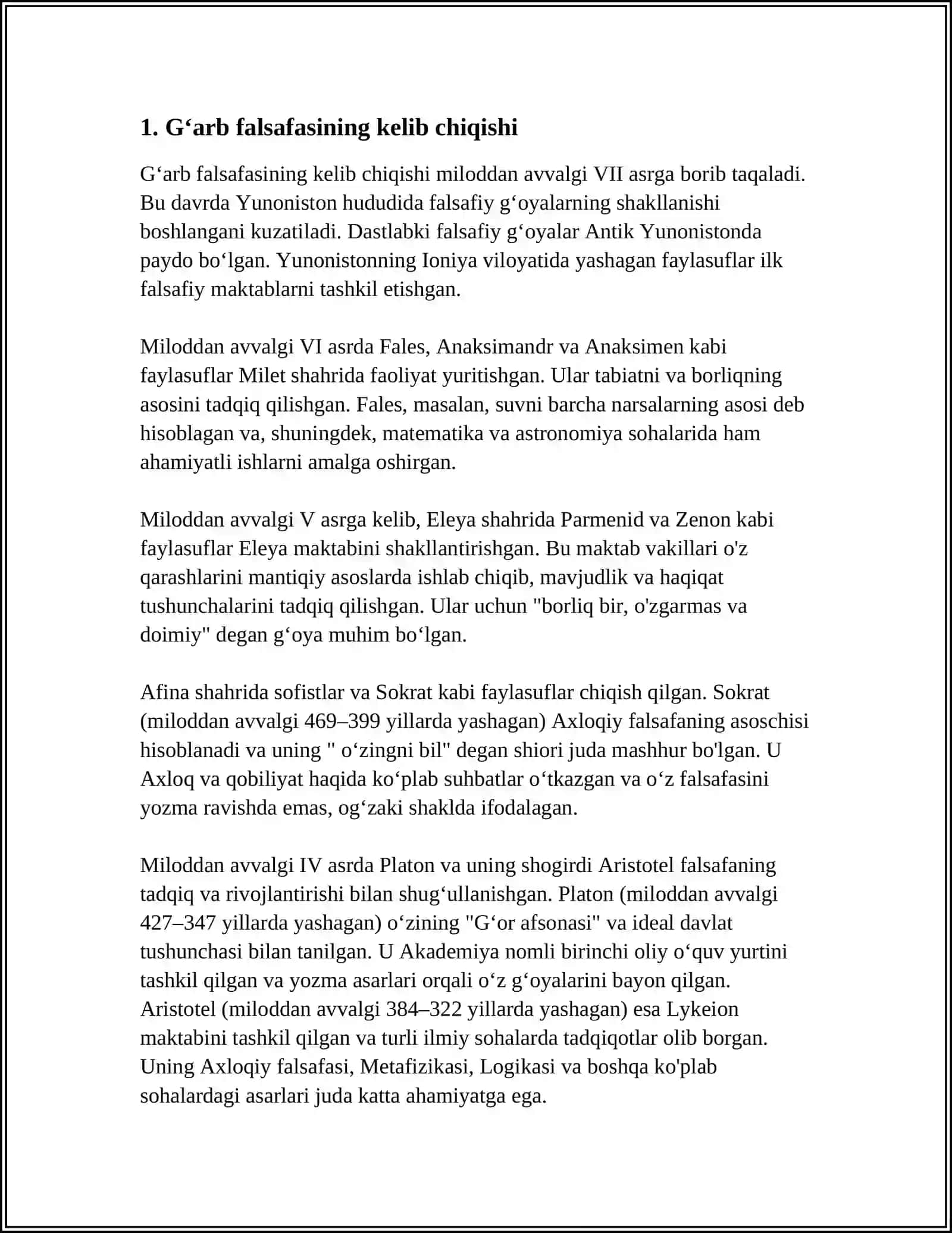 GʻARB VA SHARQ FALSASINING VUJUDGA KELISHI VA MADANIYATI 4