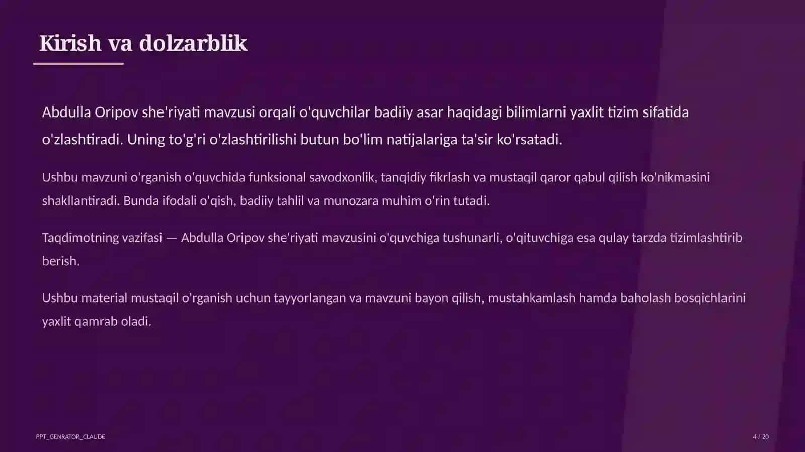 Abdulla Oripov she'riyati (9-sinf) 4