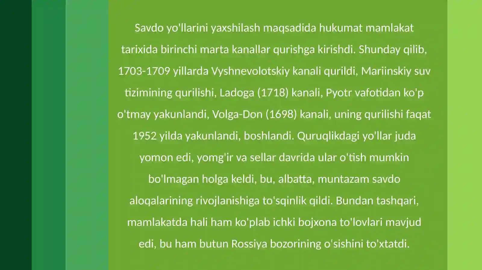 Savdo-sotiqning kengayishi va mohiyatining oʻzgarishi. XVIII asrda Rossiya xalqaro taʼsirining kuchayishi 4