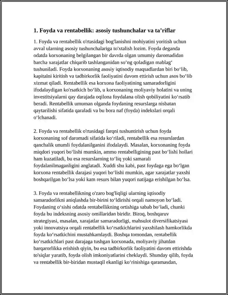 FOYDA VA RENTABELLIK O'RTASIDAGI BOG'LANISHNI MOHIYATINI YORITIB, BERING 4
