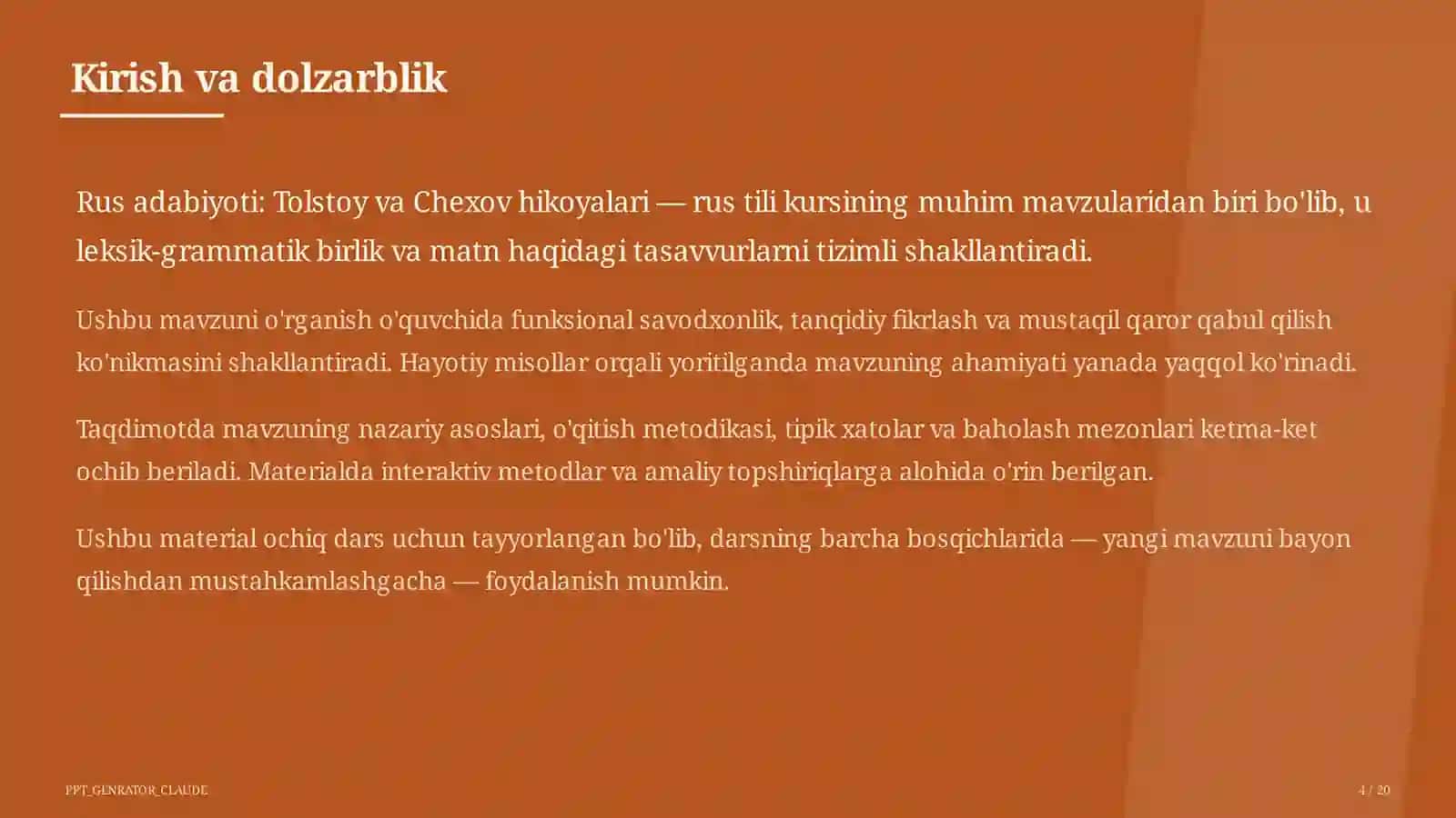 Rus adabiyoti: Tolstoy va Chexov hikoyalari (10-sinf) 4
