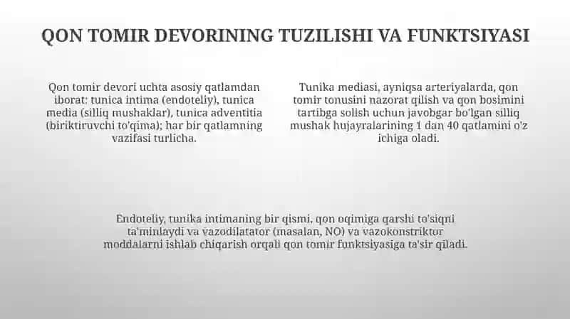 Arterial qon bosimi. Mikrosirkulyasiya tizimi. Qon tomirlar tonusini boshqarilishi 4