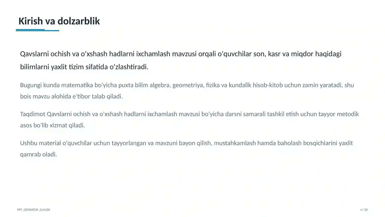 Qavslarni ochish va o'xshash hadlarni ixchamlash (6-sinf) 4