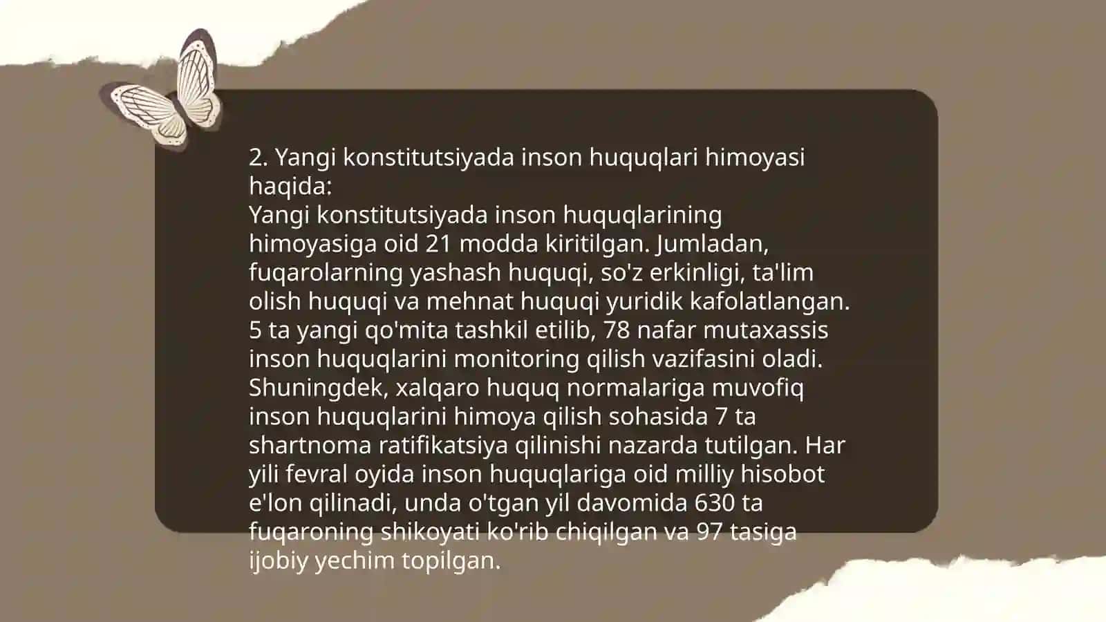 Yangi O’zbekistonda inson haq huquqlari va va erkinliklari kafolotining yaratilish 4