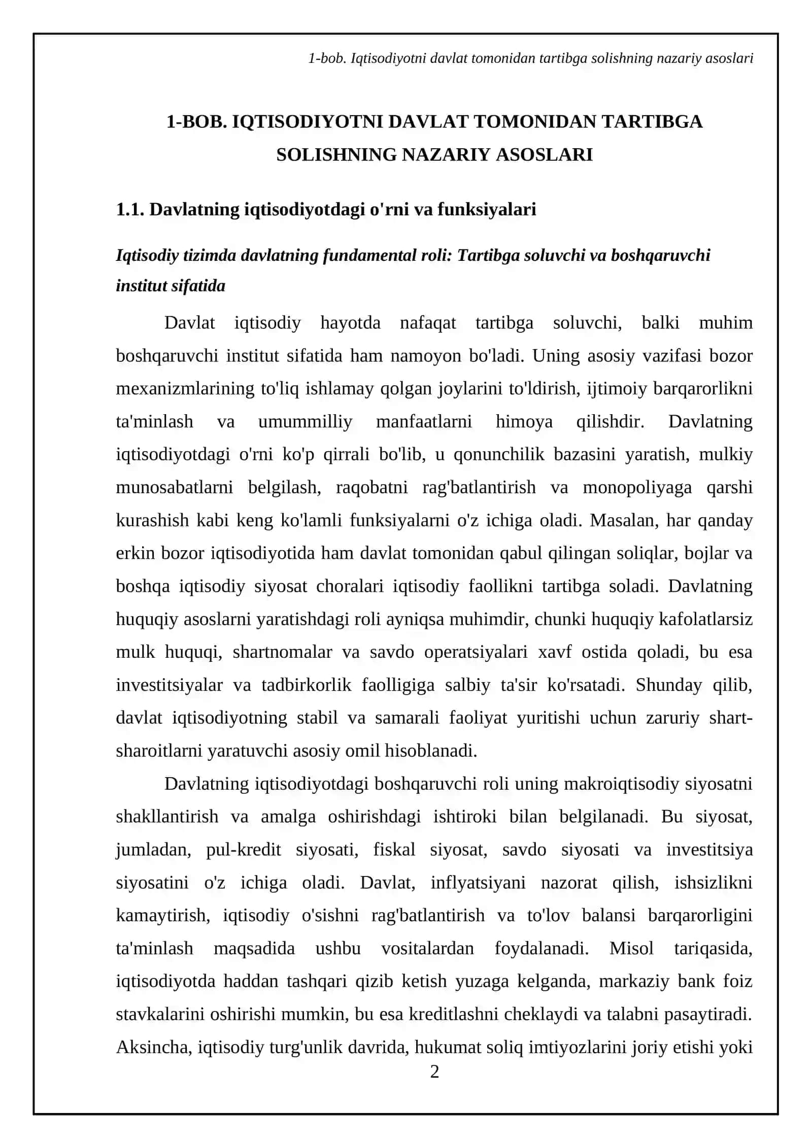 Iqtisodiyitni davlat tomonidan tartibga solishning mohiyati va zarurligi 4