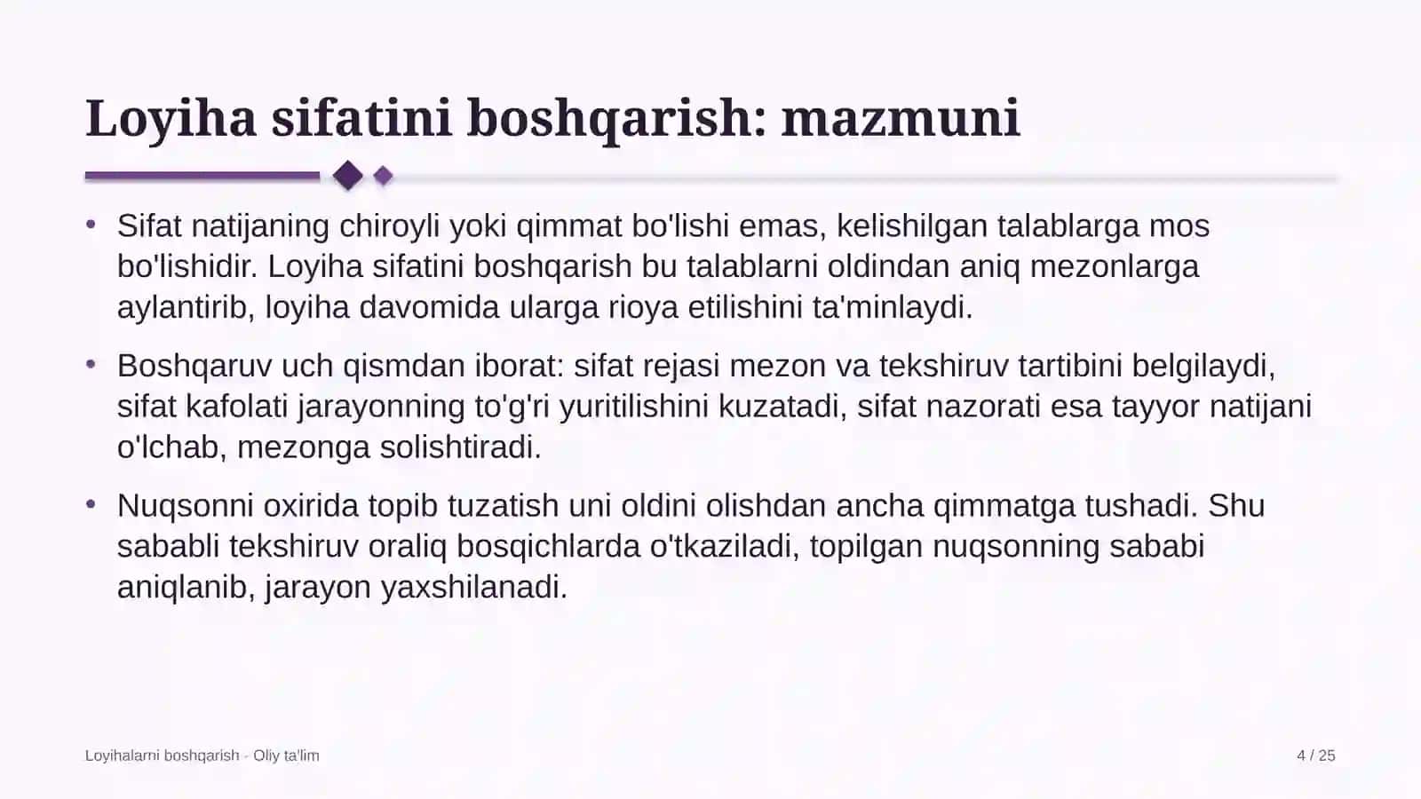 Bolalar sog'lomlashtirish oromgohlarida loyiha sifatini boshqarish 4