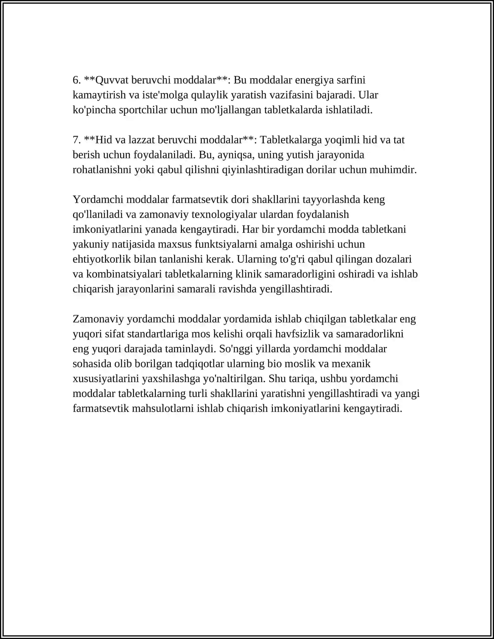 TABLETKALAR ISHLAB CHIQARISHDA ZAMONAVIY YORDAMCHI MODDALARDAN FOYDALANISH ISTIQBOLLARI 4