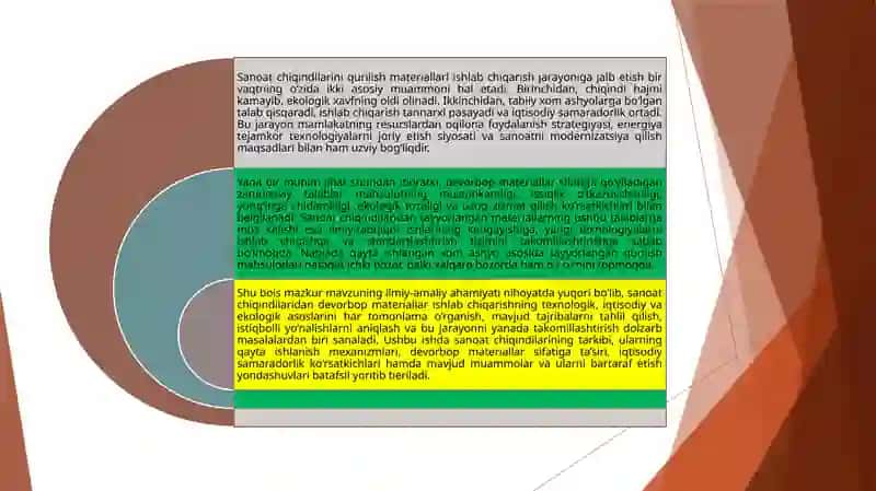 Sanoat chiqindilaridan  devolbop materiallar ishlab chiqarishda  foydalanish 4