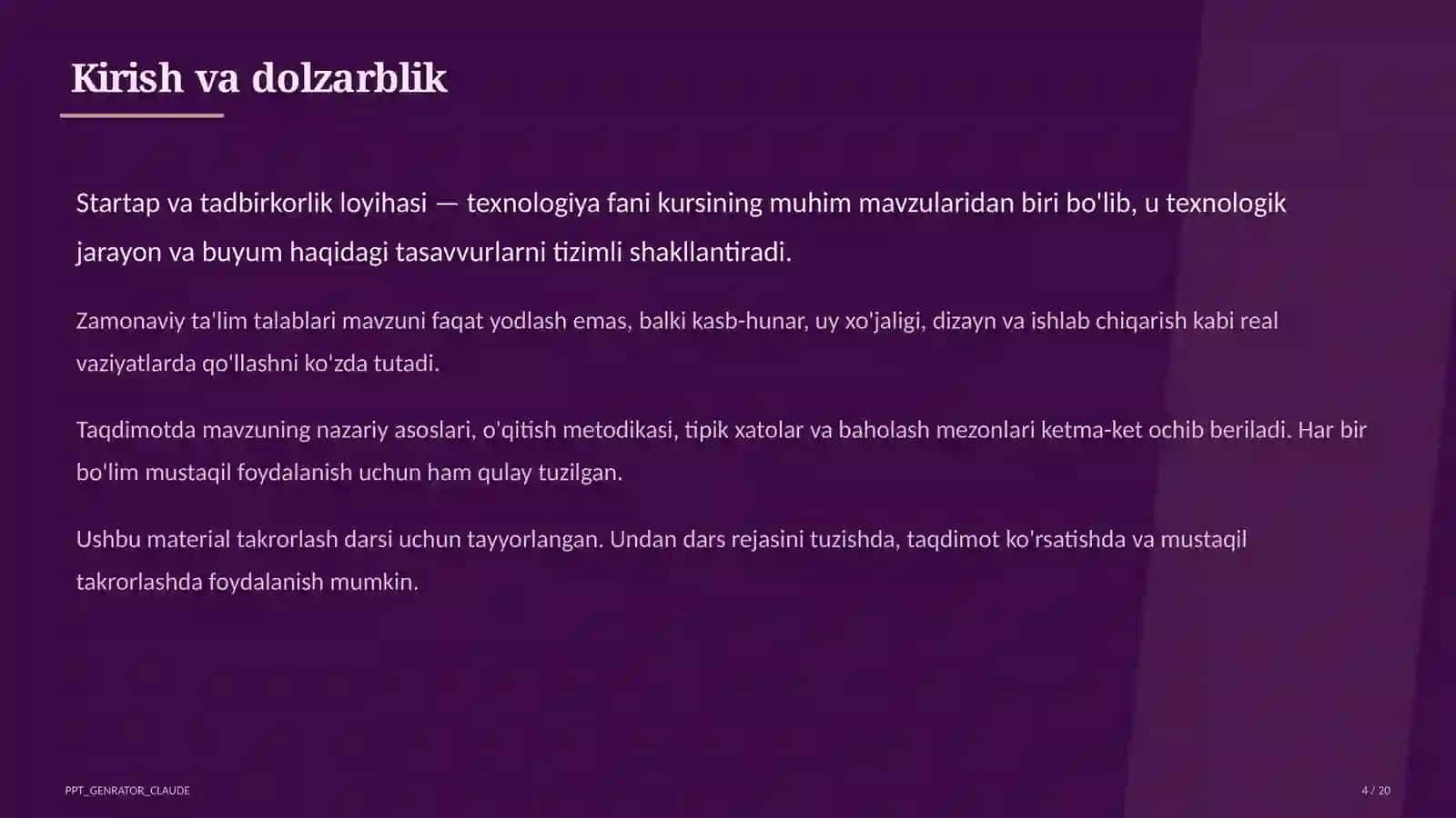 Startap va tadbirkorlik loyihasi (11-sinf) 4