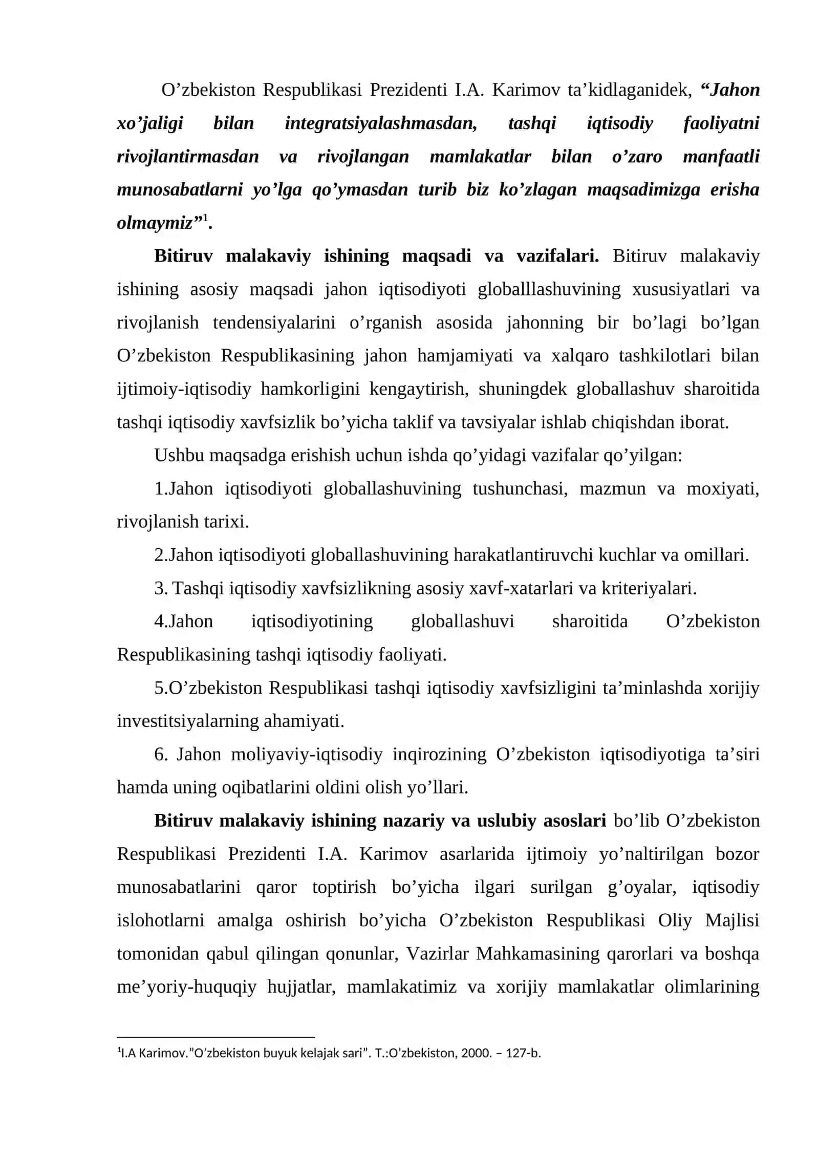 Globallashuv sharoitida tashqi iqtisodiy xavfsizlikning ustuvor yo’nalishlari 4