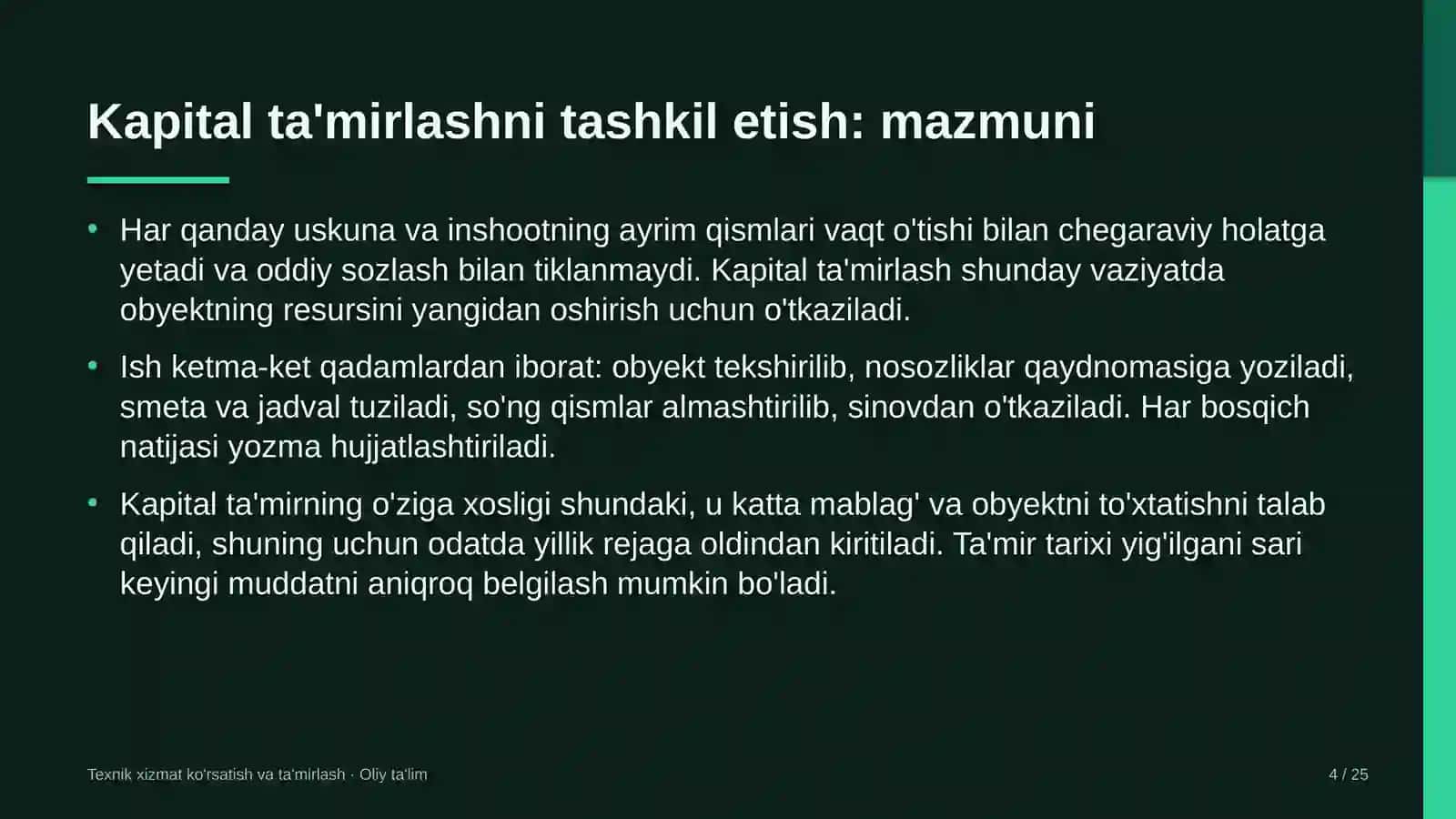 pardozlash materiallari ishlab chiqarishda kapital ta'mirlashni tashkil etish 6591 4