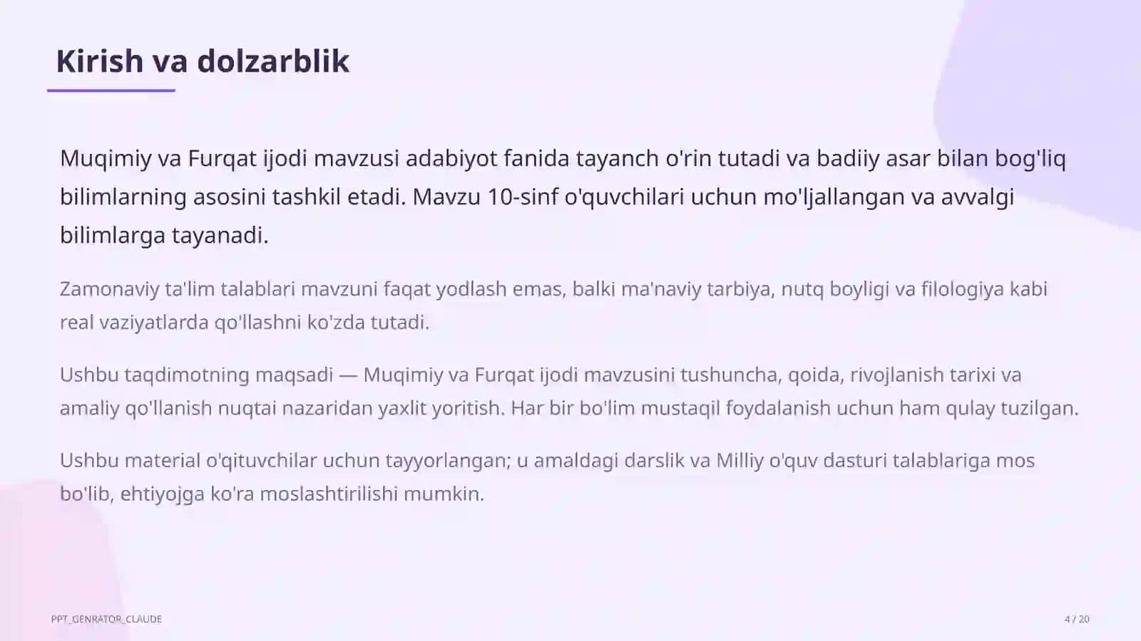 Muqimiy va Furqat ijodi (10-sinf) 4