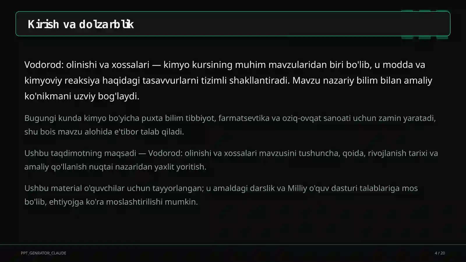 Vodorod: olinishi va xossalari (7-sinf) 4