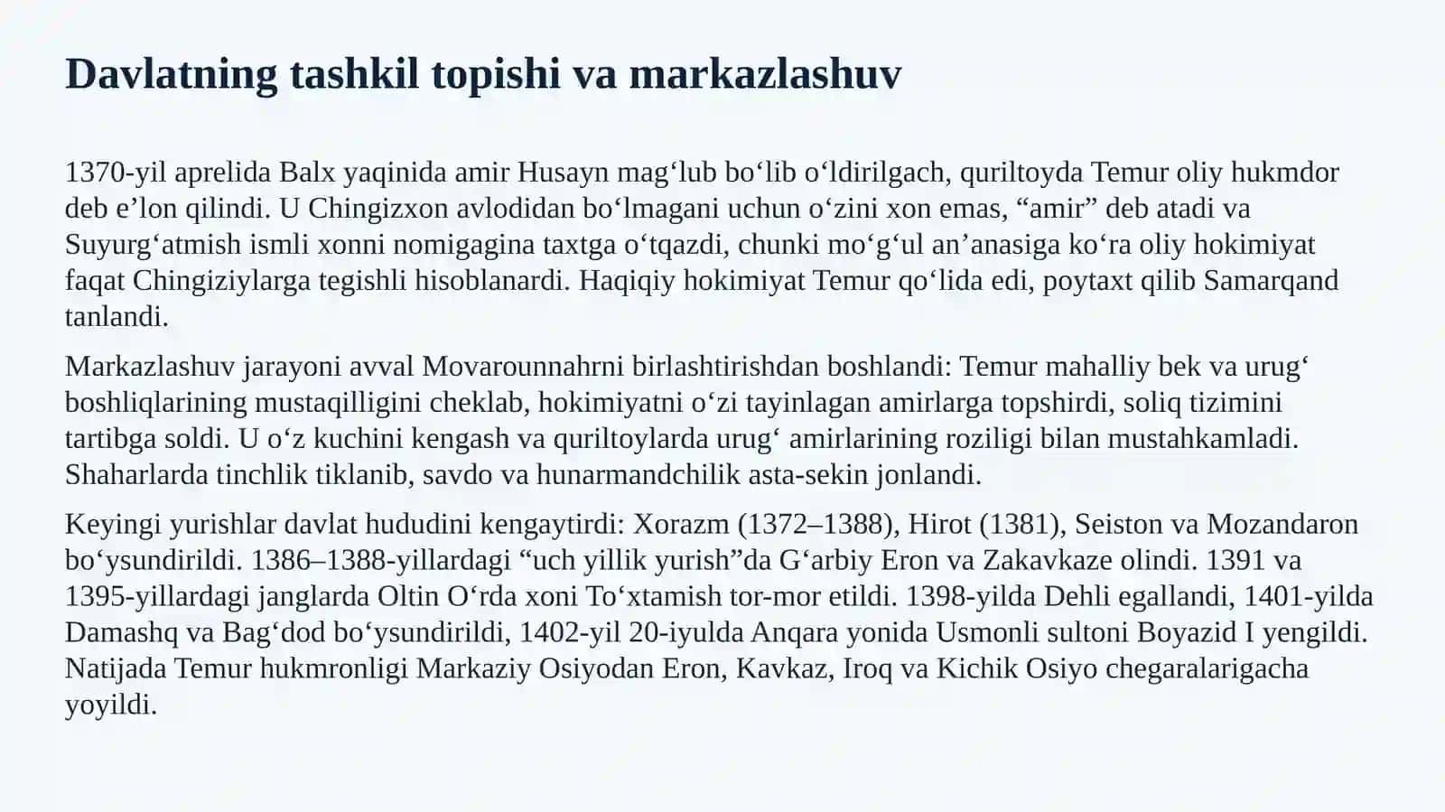 Amir Temur va Temuriylar davrida davlat boshqaruvi va madaniy taraqqiyot 4