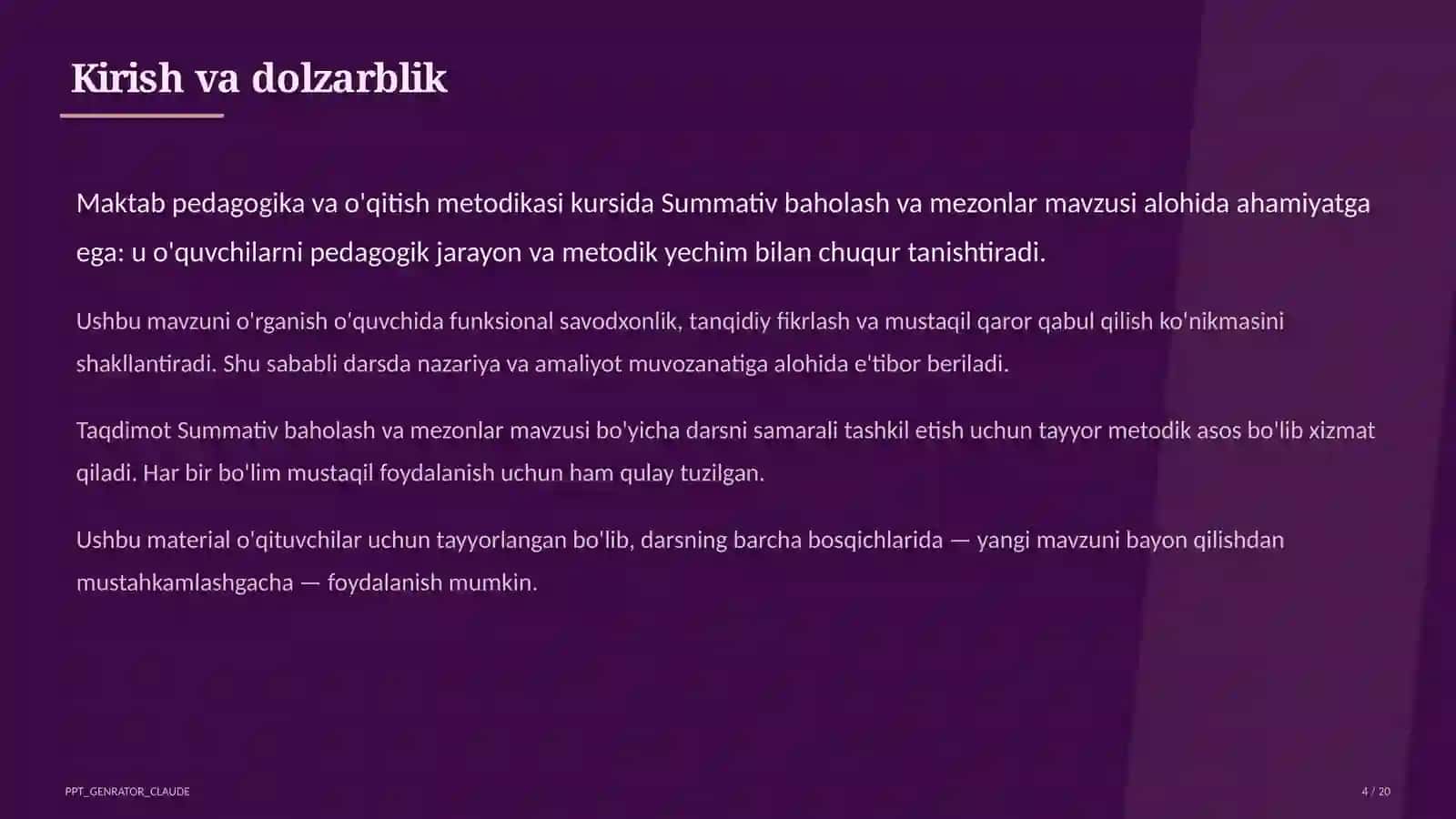 Summativ baholash va mezonlar 4