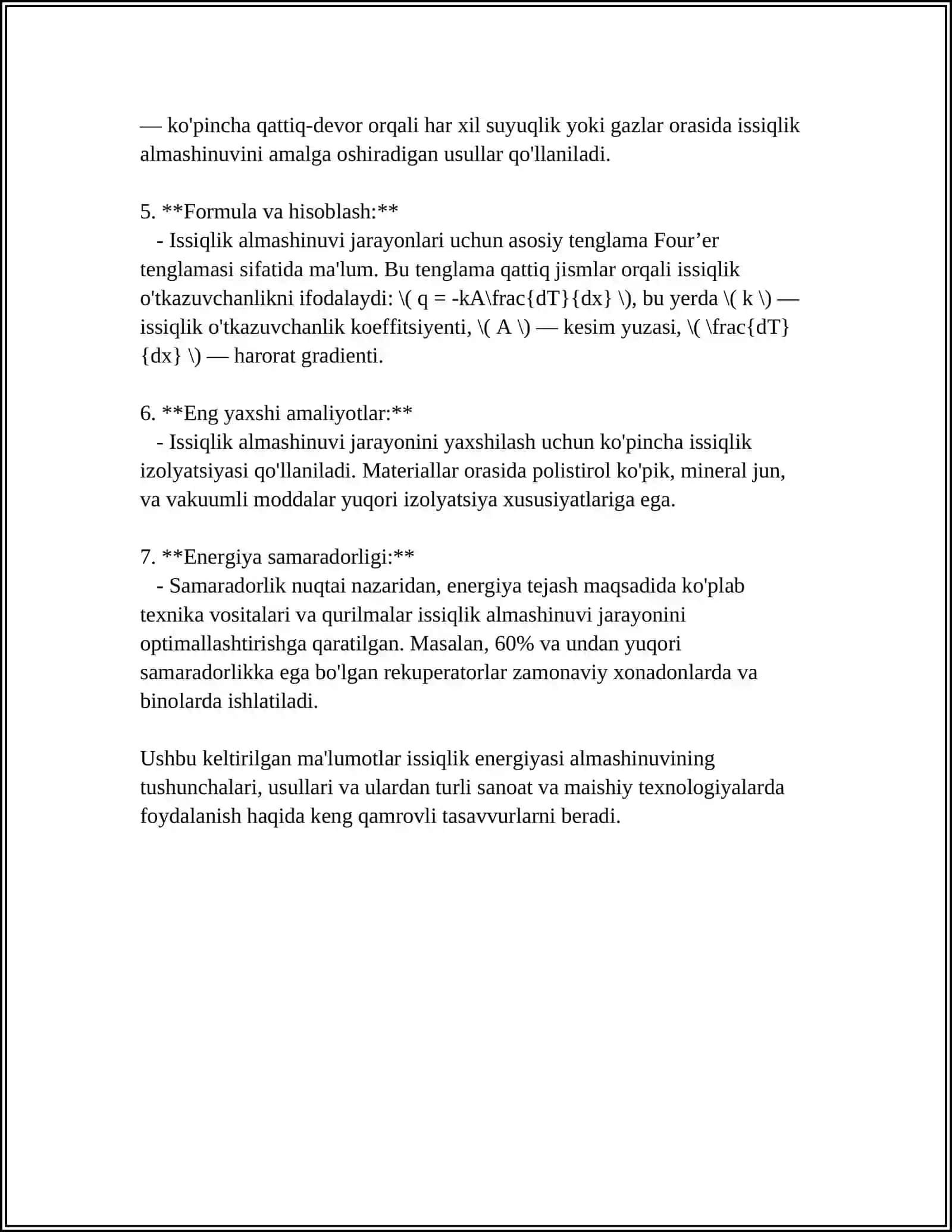MUSTAQIL ISH Mavzu: MADDA VA ENERGIYA ALMASHINUVI 4