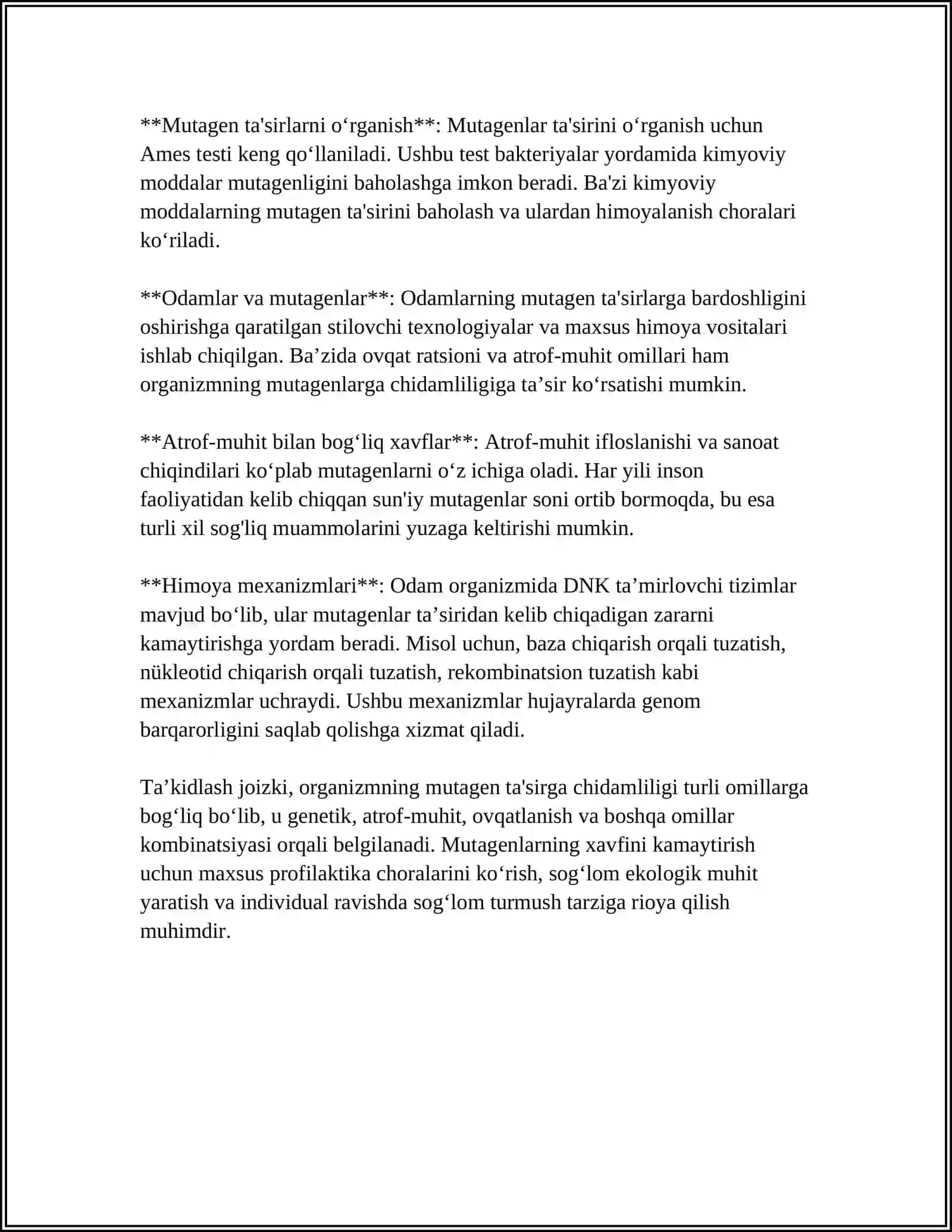 ORGANIZMNING MUTAGEN TAʼSIRIGA CHIDAMLILIGI.TOMAS MORGANNING XROMOSOMA NAZARIYASI.JINS GENETIKASI 4