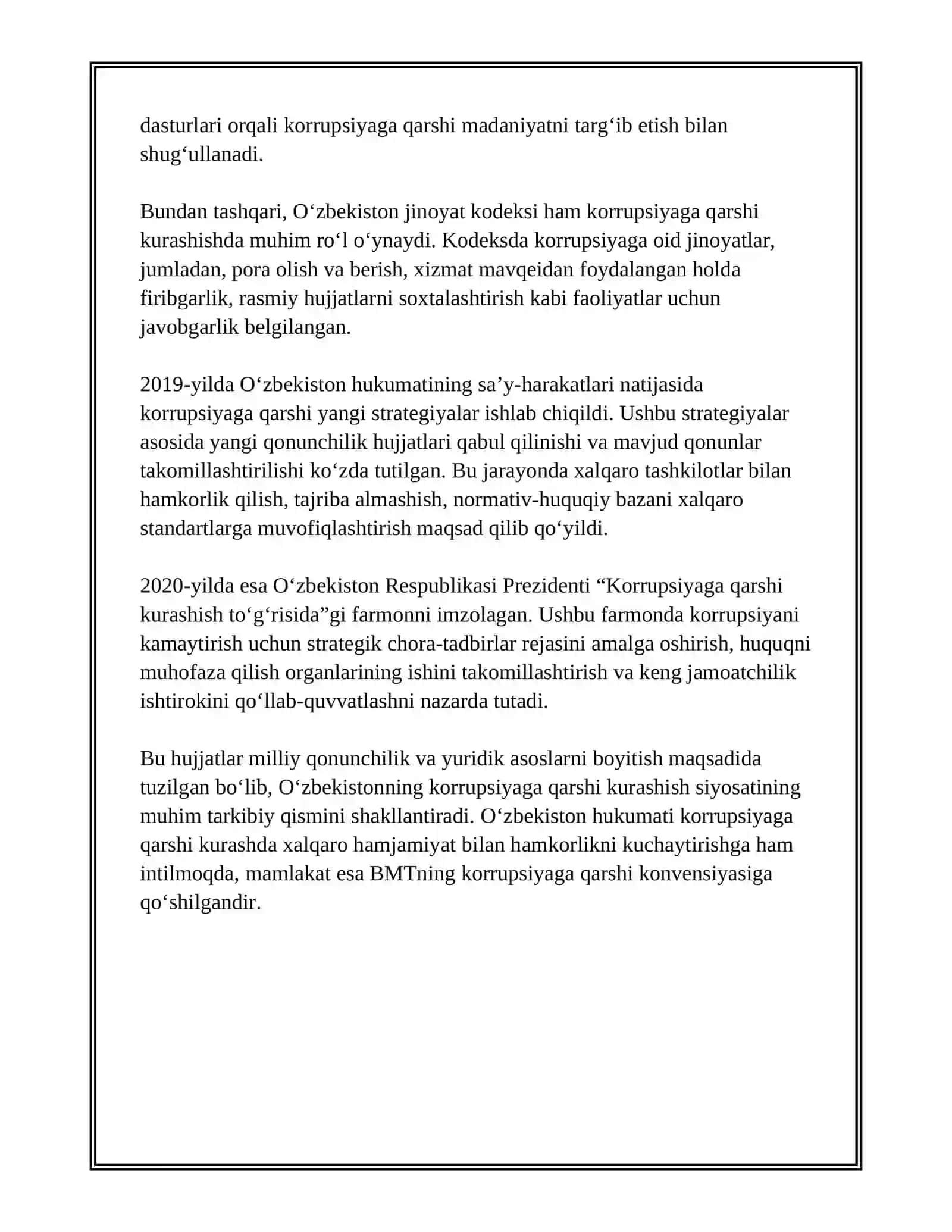 OʻZBEKISTONNING KORRUPSIYAGA QARSHI KURASHISH SIYOSATI 4