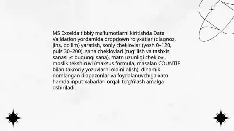 MS EXEL dasturida tibbiy malumotlar bilan ishlash 4